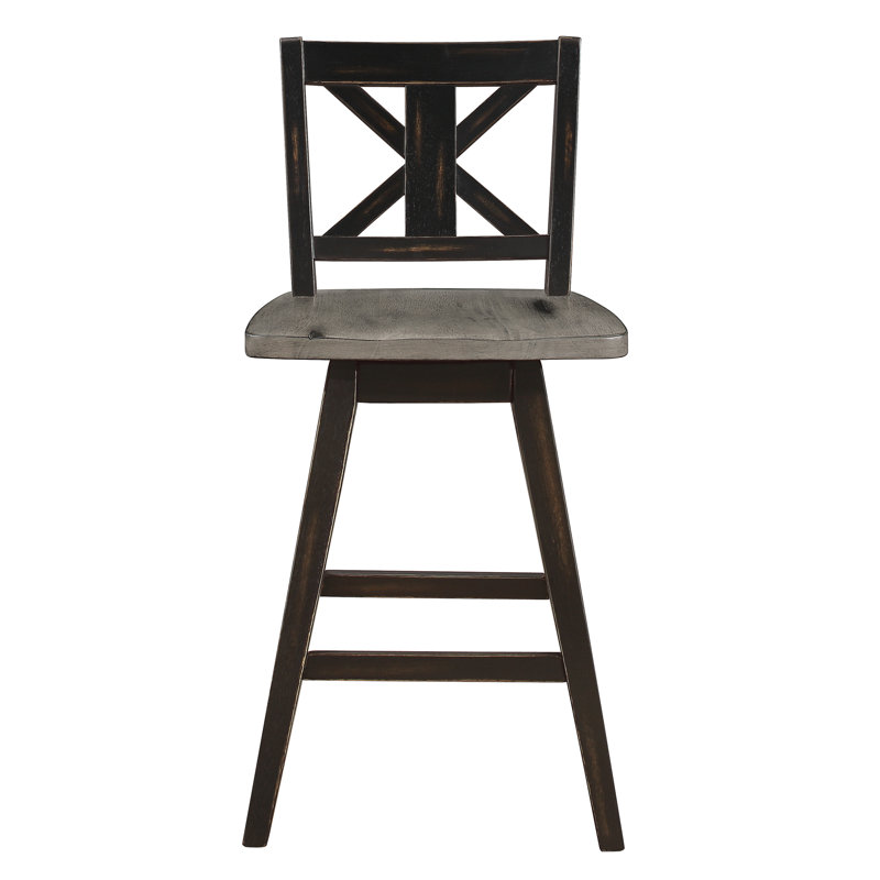 2 chaises pivotantes à 360 degrés de hauteur comptoir, en bois d'hévéa massif noir, 2 chaises rustiques Touch, pivotantes, en bois