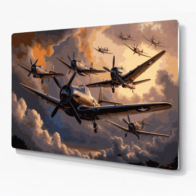 Transportation Vintage propeller planes Brown Metal Wall Art