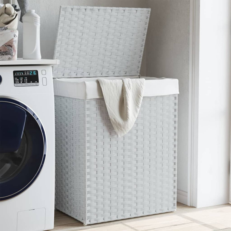  Panier à linge avec couvercle en rotin de polyester, Blanc, H 23,6 po x l 18,1 po x P 13 po