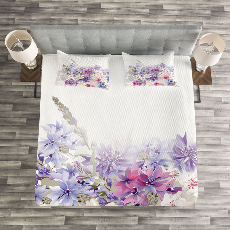Frechette Floral Bedspread with Pillow Shams Included, 220 x 264 cm