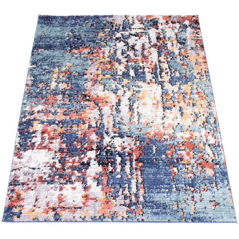 Tapis bleu marocain rétro, Rectangle 3 pi 11 po x 5 pi 11 po
