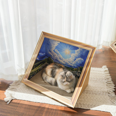 Fairela - lit à griffer pour chat avec peinture à l'huile - salon à griffer en carton avec cadre artistique, carton ondulé robuste, mobilier pour chat et aire de repos