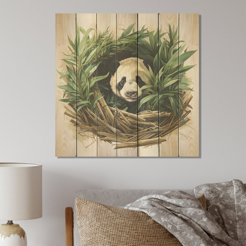 Panda vert sur fond de bambou, H 30 po x l 30 po