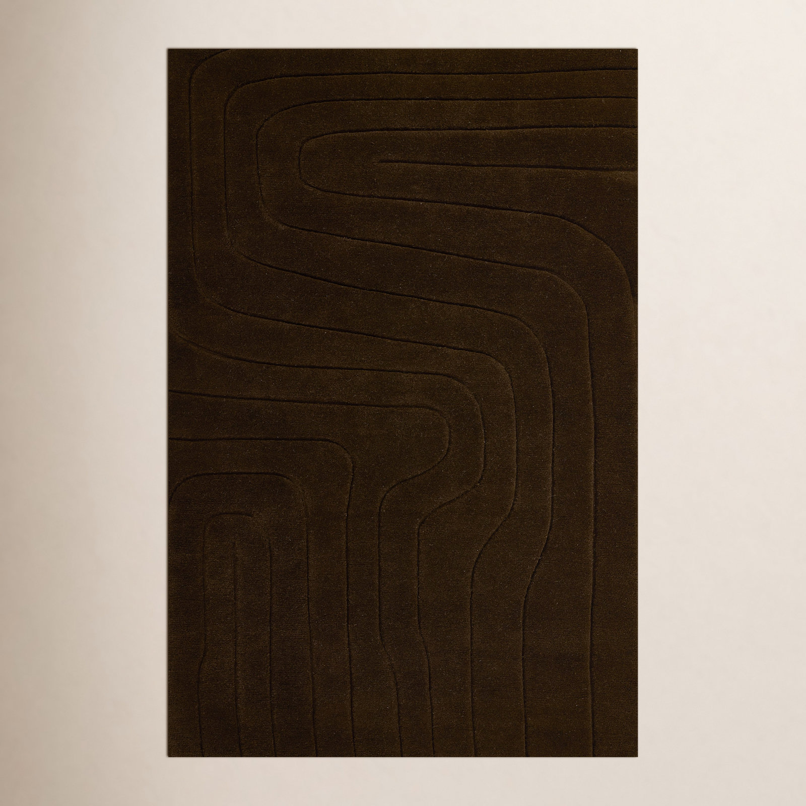 Aelin Wavy Hand Tufted Wool Brown Area Rug, Rectangle 8' x 10'
