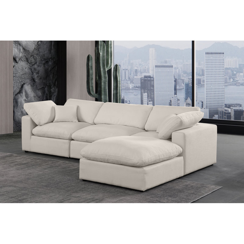 Humfrey 4 - Piece Upholstered Sectional, Beige Linen Textured Fabric