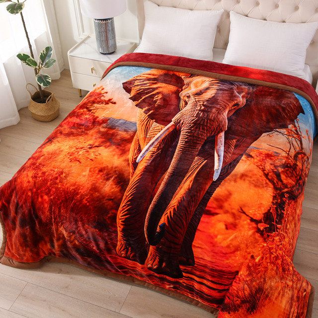 Couverture en peluche réversible à 3 épaisseurs, 85 po x 93 po, 8 lb, Éléphant