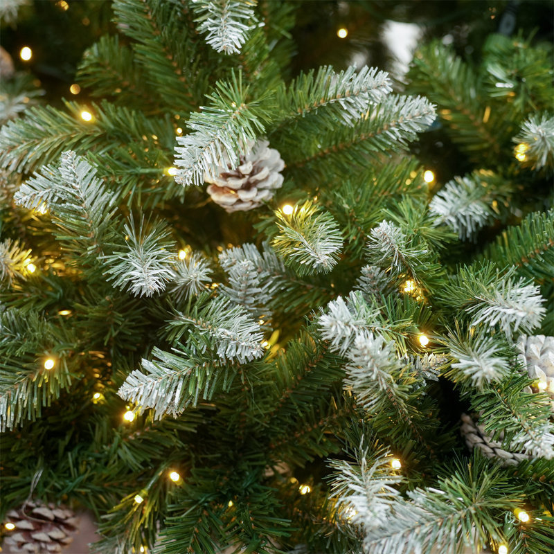 White Sprayed Christmas Tree With Pinecones, 6FT, Pre-Lit