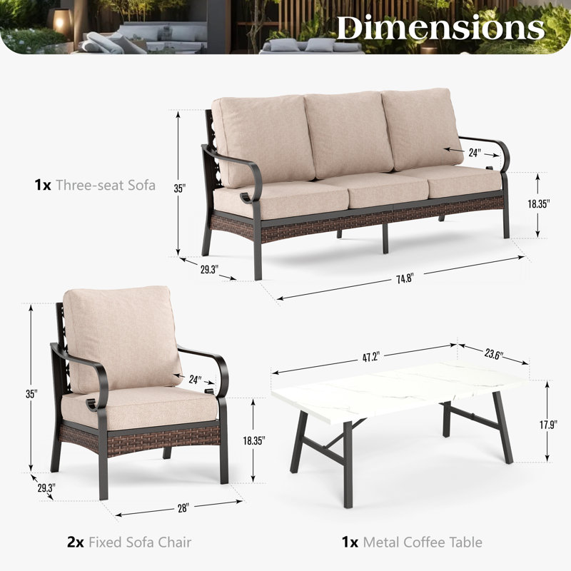 Ensemble de conversation 4 pièces avec coussins, Beige