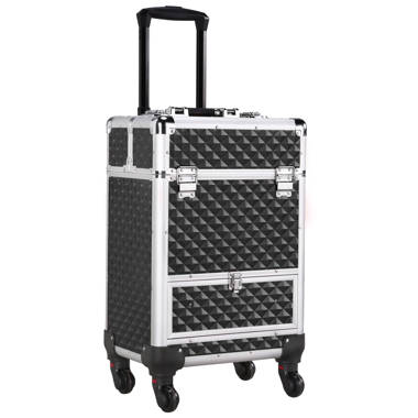 Rolling Makeup Train Case Large Cosmetic Trolley Organized Aluminum Barber  Case for Hairstylist Makeup Nail Tech Salon with Keys Swivel Wheels