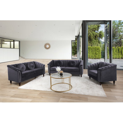 Zetzaf 3 Piece Velvet Living Room Set