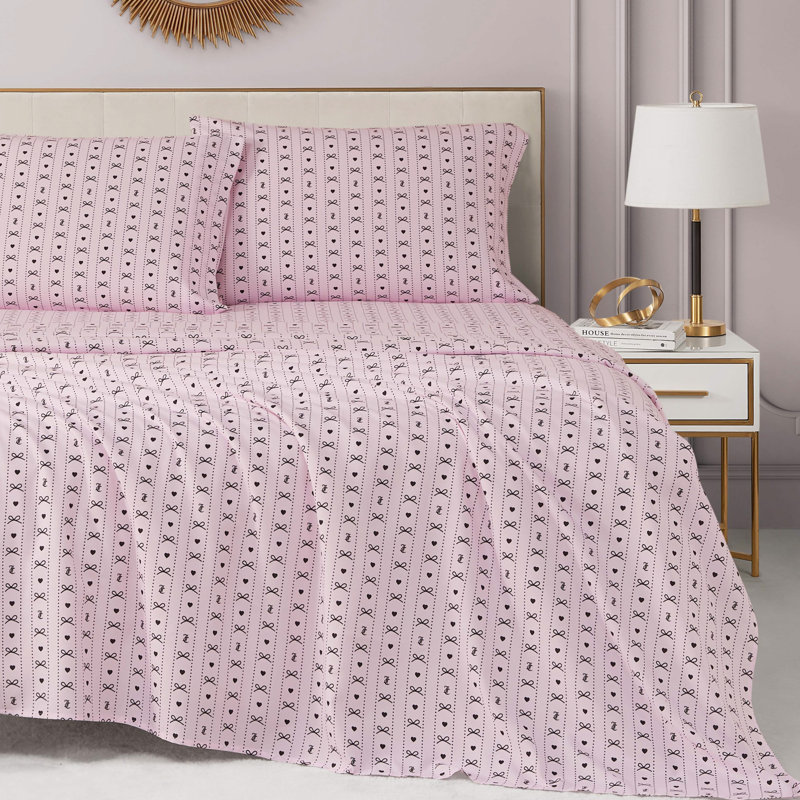 Juicy Couture Printed Microfiber Sheet Set, Full / Double, Dotted Bow Stripe
