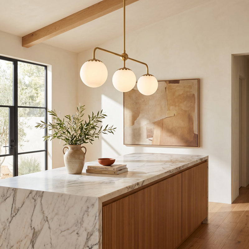 Deniaud 3 - Light Kitchen Island Pendant, Aged Brass