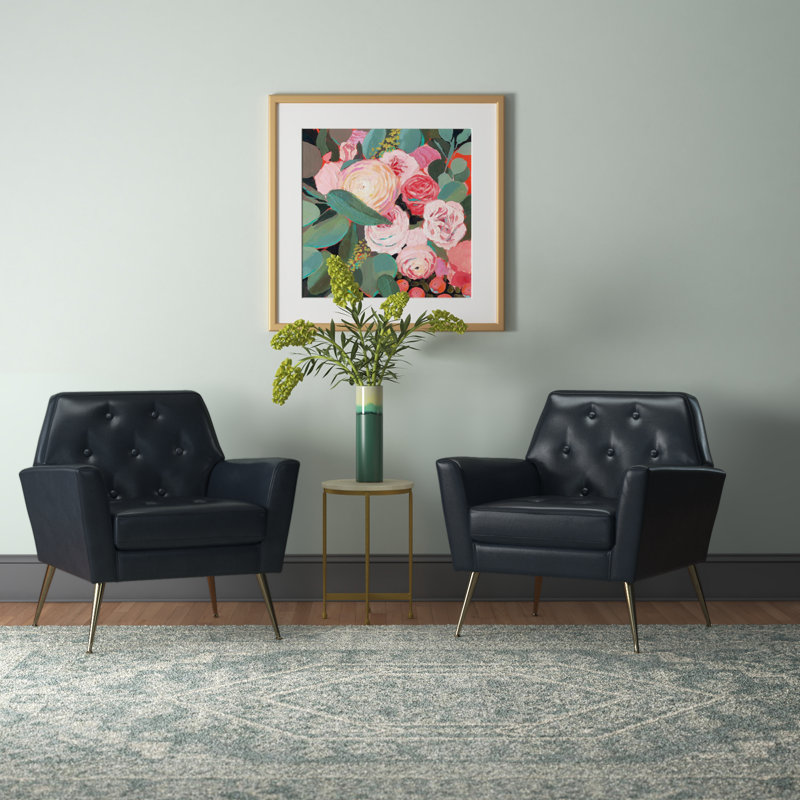 Johan Armchair With Tufted Back, Navy Faux Leather