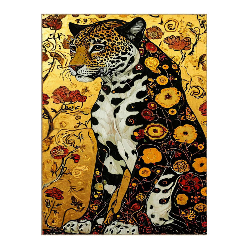 Tapis décoratif tissé multicolore à motif léopard lavable à la machine, Sous-tapis rectangulaire 2 pi 4 po x 3 pi 11 po