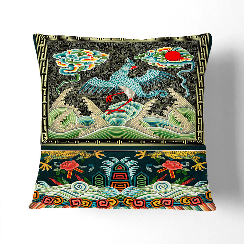 A Chinese Bird Pattern Square Throw Cushion, 55 x 55 cm