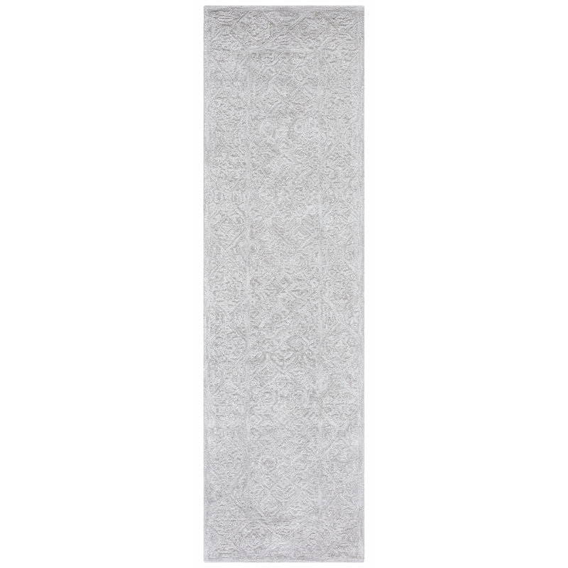 Tapis gris en laine, viscose et coton touffeté à la main Martha Stewart, Tapis de couloir 2 pi 3 po x 8 pi