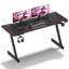 Black Gaming Desk LED Light Computer With Headphone Hook and Cup Holder Home Office Desk-903254758