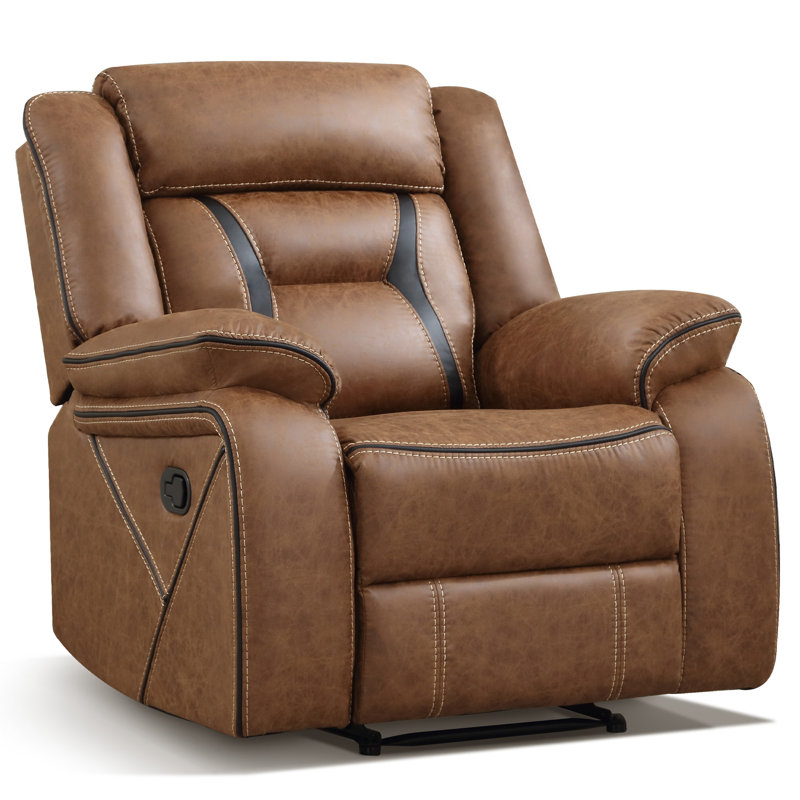Etherine 39.4" Wide Modern and Overstuffed Faux Leather Manual Wall Standard Recliner, Brown