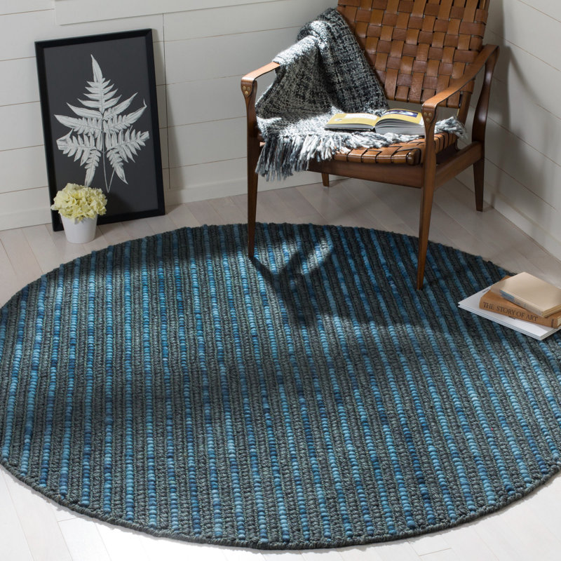 Ferrera Striped Handwoven Dark Blue Rug, Round 4'