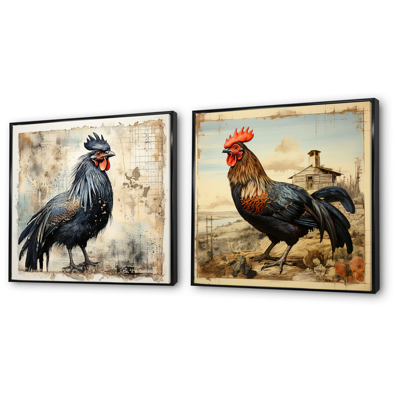 Ensemble de salon rétro coq majestueux I - coq rétro, Cadre flottant noir, H 16 po x l 33 po x P 1 po