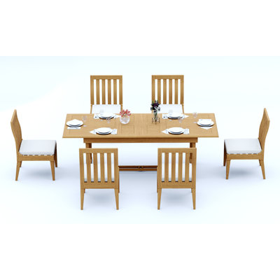 Grade-A Teak Wood Dining Set: Double Extension Mas Rectangle Trestle Leg Table And 8 Caranas Armless Chairs #11Ca2100
