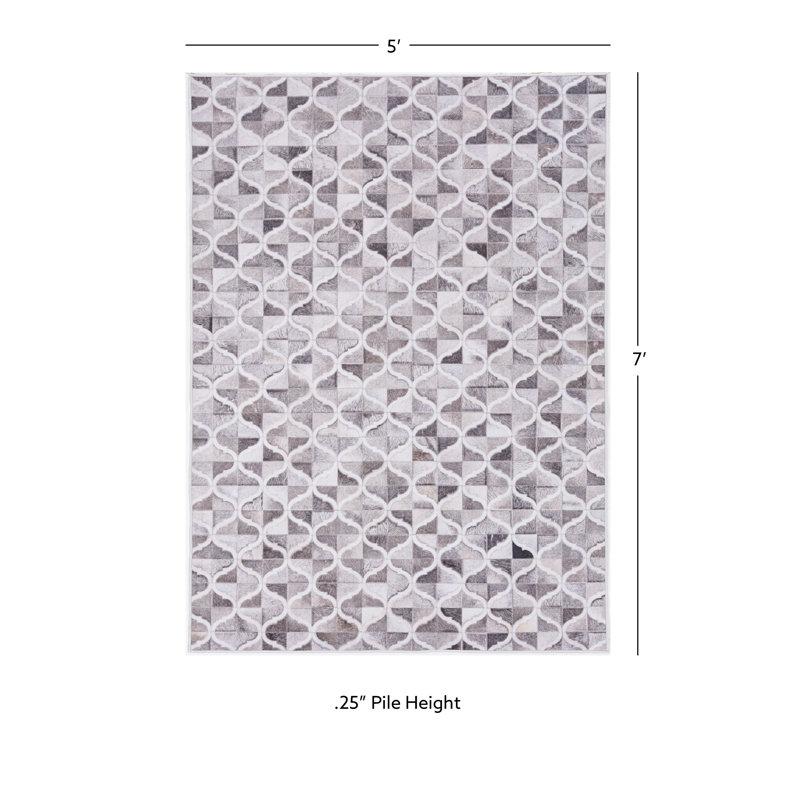 Jameown Patchwork Faux Cowhide Gray/Black Printed Area Rug, Rectangle 3' x 5'