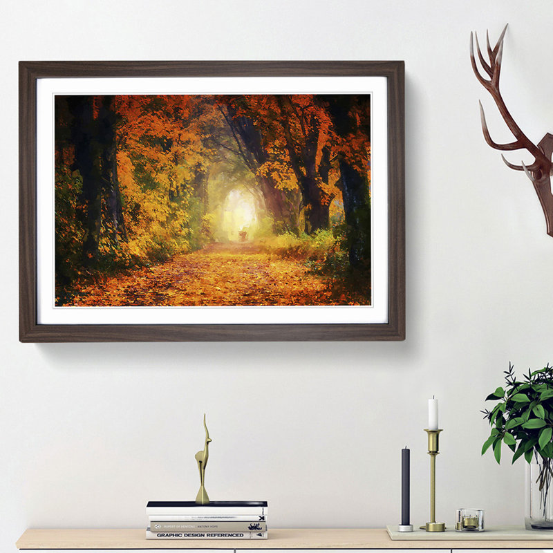 Heading Through an Autumn Forest in Abstract - Picture Frame Graphic Art Print, Walnut Framed, 62cm H x 87cm W x 2cm D