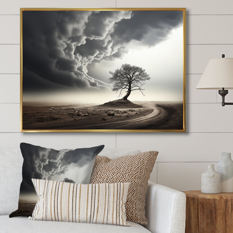 Storm Tornado Impression - Landscapes Wall Art Prints, Cadre flottant doré, H 12 po x l 20 po x P 1 po