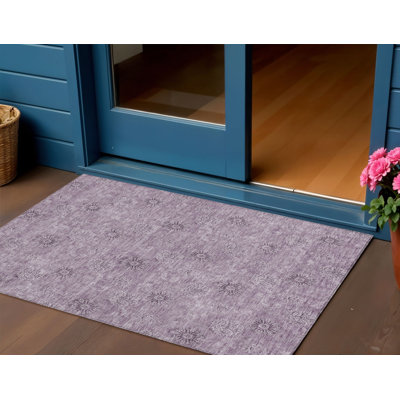 Tapis extérieur lavable floral prune et mauve 3 pi x 5 pi