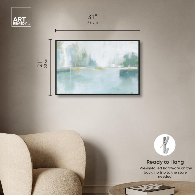 Mirrored Aqua Dream I Canvas Coastal Abstracts by Art Remedy, 21" H x 31" W x 1.8" D, Black Floater Framed