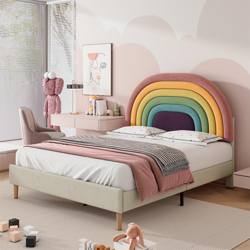 Krouse Upholstered European Single (90 x 200 cm) Velvet Bed, European Double (140 x 200cm), Beige