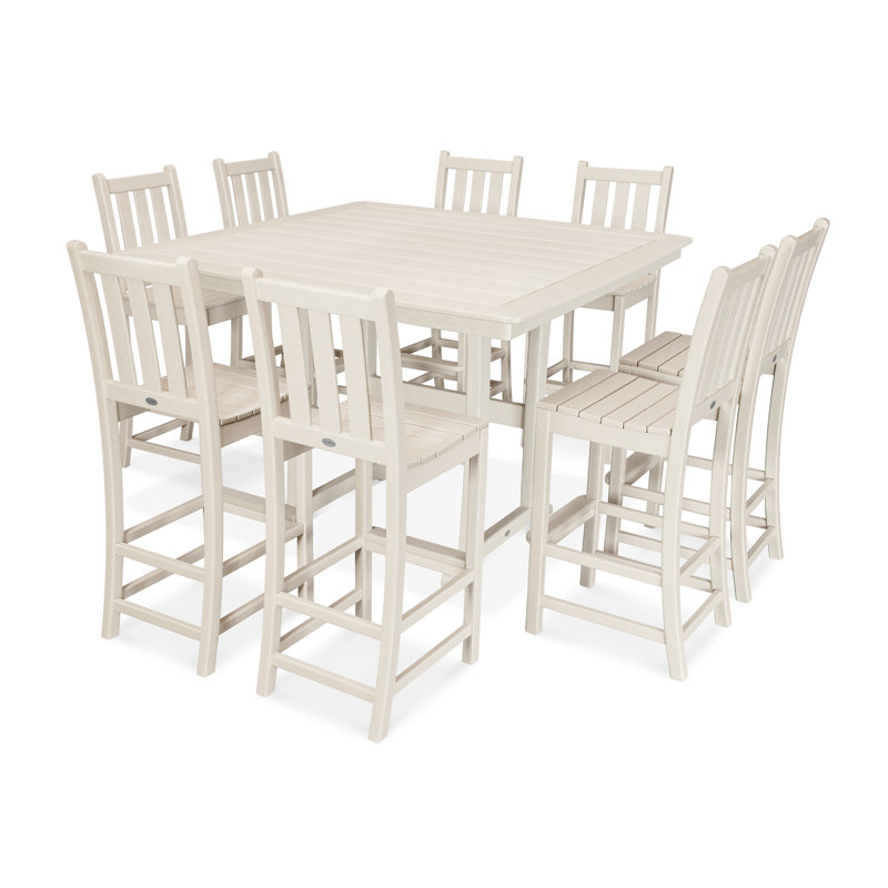 Traditional Garden 9-Piece Nautical Trestle Bar Set, Sand