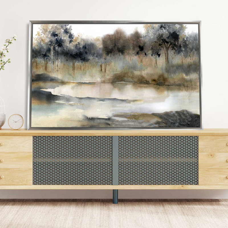Serene River - Peinture, L 33,5 po x H 21,5 po, Encadrement argenté