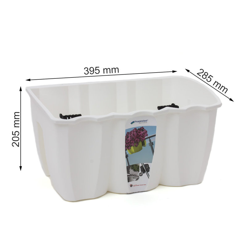 Railing Planter, White, 20.5cm H x 39cm W x 28.5cm D