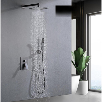 Système de pomme de douche à pluie murale 10 po - Conception carrée, technologie Air-In, valve à pression équilibrée
