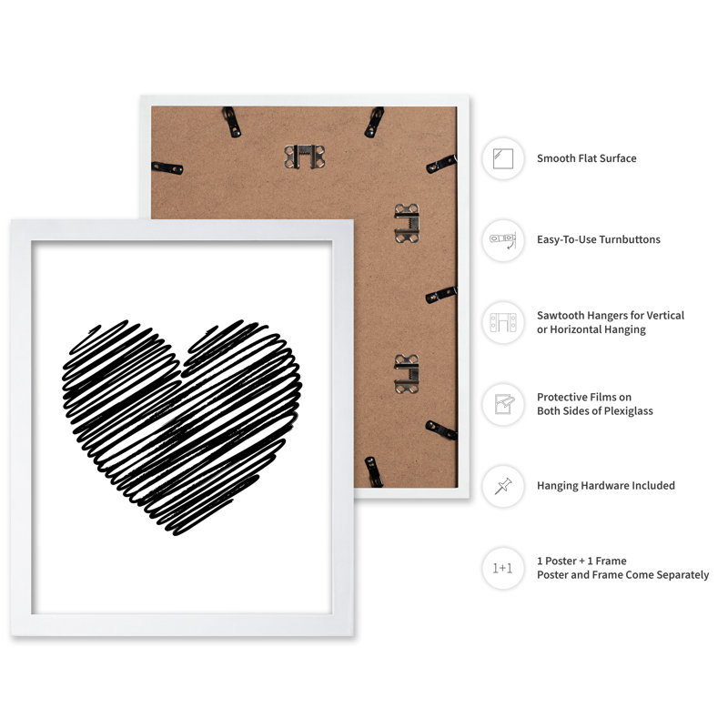 Silhouette de cœur, Poster, White Framed, 11"H x 14"W