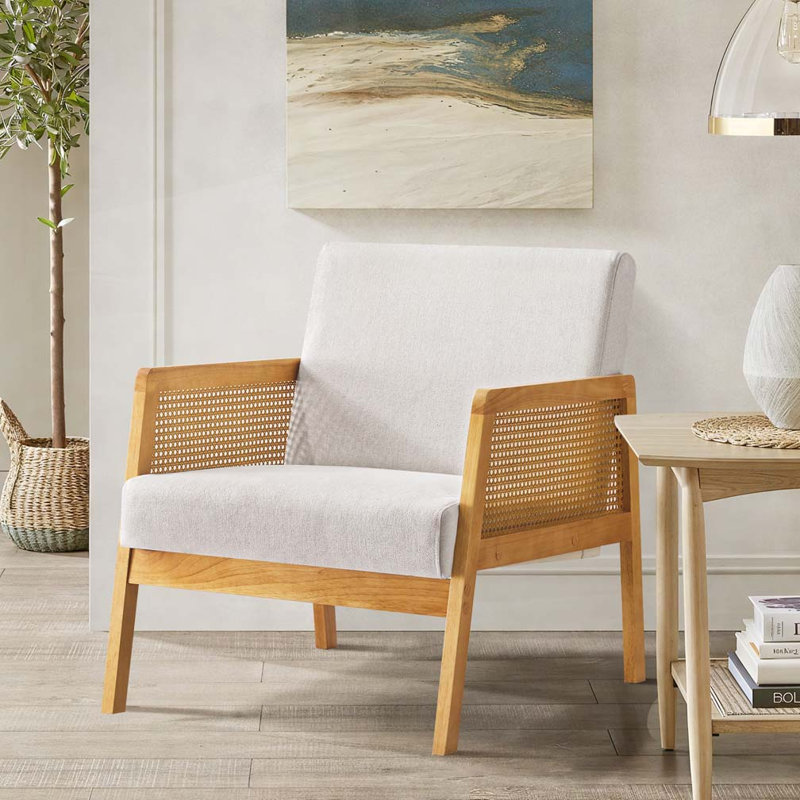 Chaise d'appoint à structure en bois avec coussin moelleux, Lin beige
