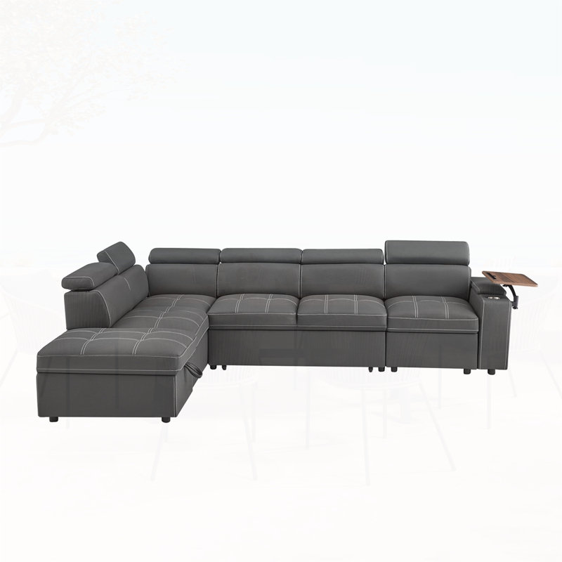 Canapé modulaire en tissu avec repose-pieds, Tissu gris