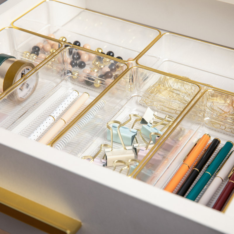 Thomas Martha Stewart Plastic Stackable Office Desk Drawer Organizers with Metallic Trim, 6" x 3"