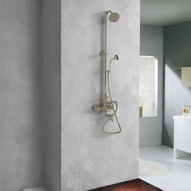 Exposed Thermostatic Tub and Shower System by Strom Living P1049M, Matte Nickel