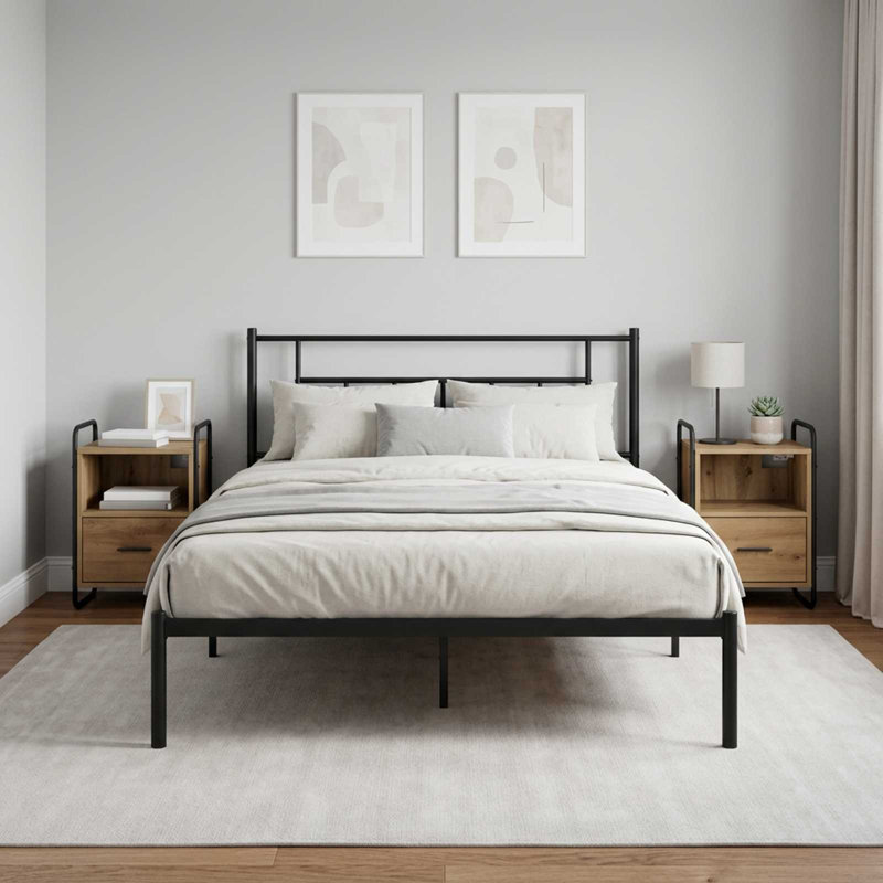 40 cm W Galvanised Steel Bedside Table, Artisan Oak