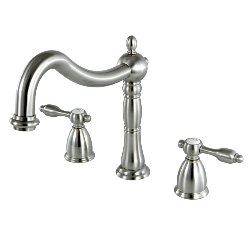 Kingston Brass Tudor Two-Handle 3-Hole Deck Mount Roman Tub Faucet, Brushed Nickel
