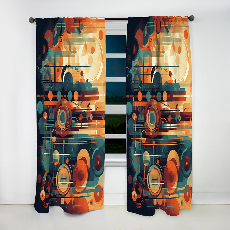 Nostalgie abstraite orange et bleue II - Rideau moderne - Velours obscurcissant - 1 panneau, L 52 po x L 95 po