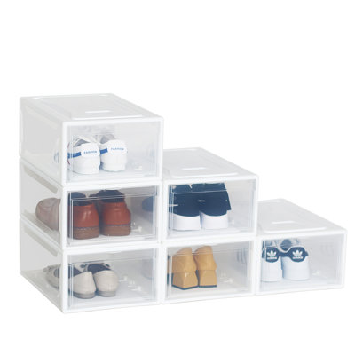 Set Of 6 Stackable Clear Plastic Shoe Storage Box