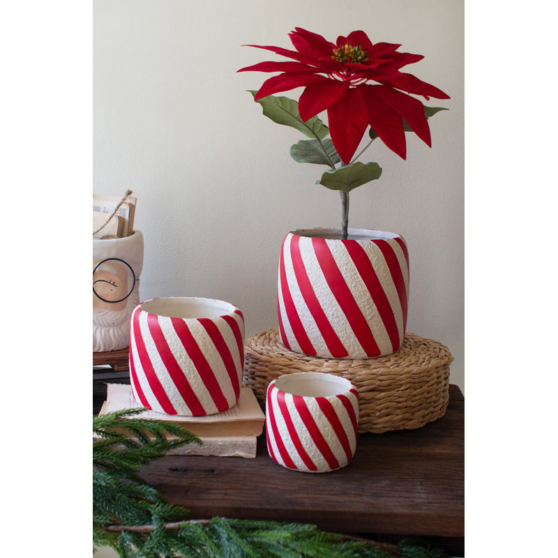  Ensemble de 3 pots à fleurs de Noël en forme de canne à sucre de Noël - 7 po de hauteur