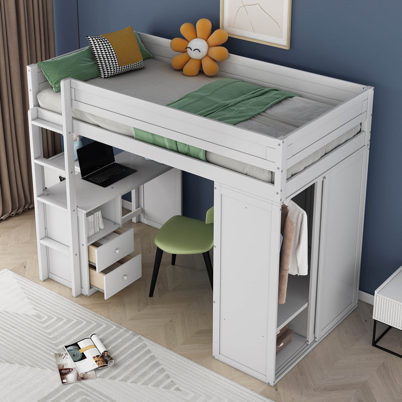 Ieishia Kids Loft Bed, Twin, White