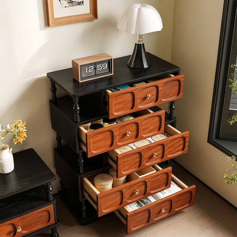 Meuble d'appoint moderne en bois massif et composite brun noyer et noir