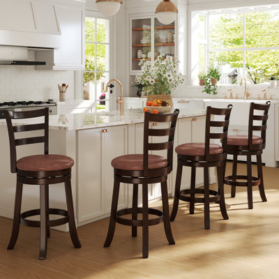 26” Counter Height Swivel Barstools Set of 2 with Back, Faux Leather Seat for Pub