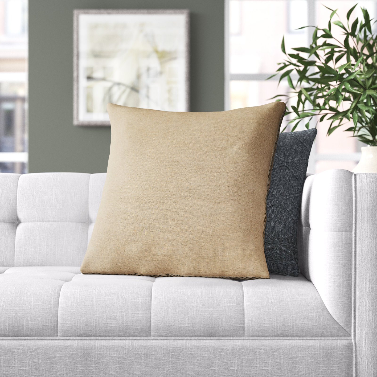 Griffin Linen Throw Pillow, Beige/Dark Gray, No Fill