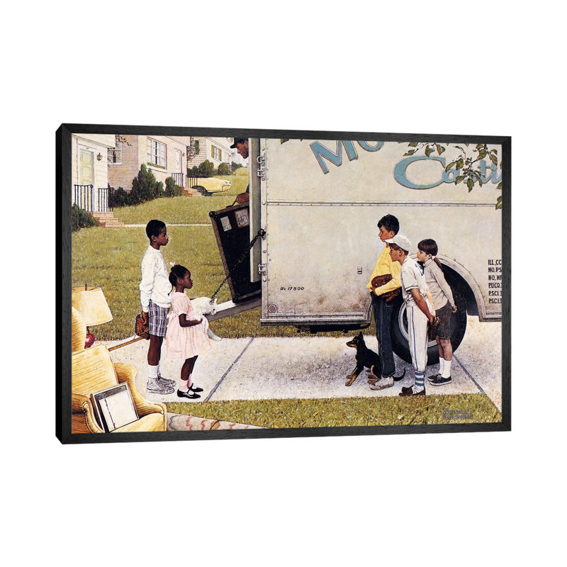 Moving In (New Kids In The Neighbourhood) by Norman Rockwell - Print on Canvas, 66.04 cm H x 45.72 cm W, Black Framed